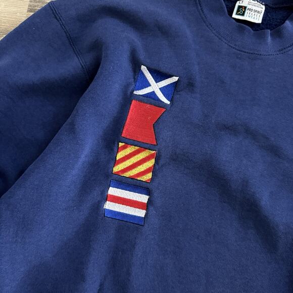 Vintage Pro Spirit Yacht Club Nautical Flag Sweatshirt LT Made in USA - Picture 2 of 6